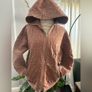 Forever 21 Embroidered Stitched Washed Cotton Teddy Bear Zip-Up Hoodie.